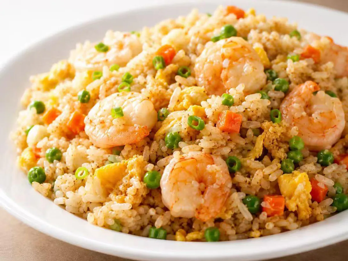 Shrimp fried rice with peas and egg at Mei's kitchen, a Chinese Restaurant in Knoxville