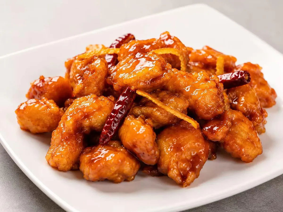 Orange chicken with dried chilies at Mei's kitchen, a Chinese Restaurant in Knoxville